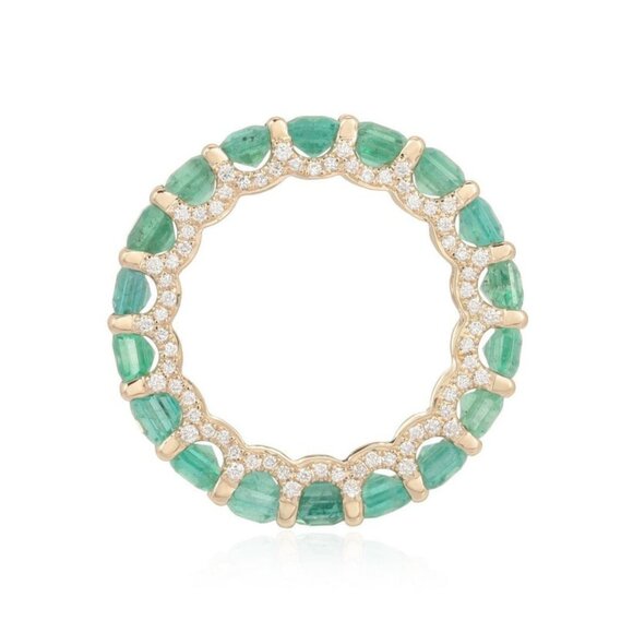 Levy Emerald Diamond 14K (or 18k upon request) Yellow Gold Scalloped Circle Ring